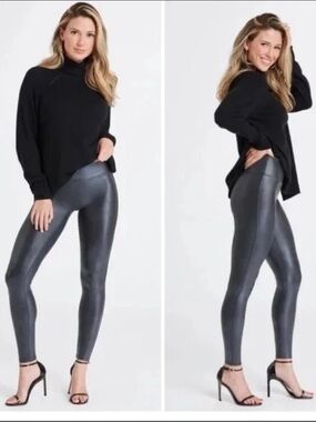SPANX Faux Leather Pebbled Croc Leggings Black Size M Party Pants